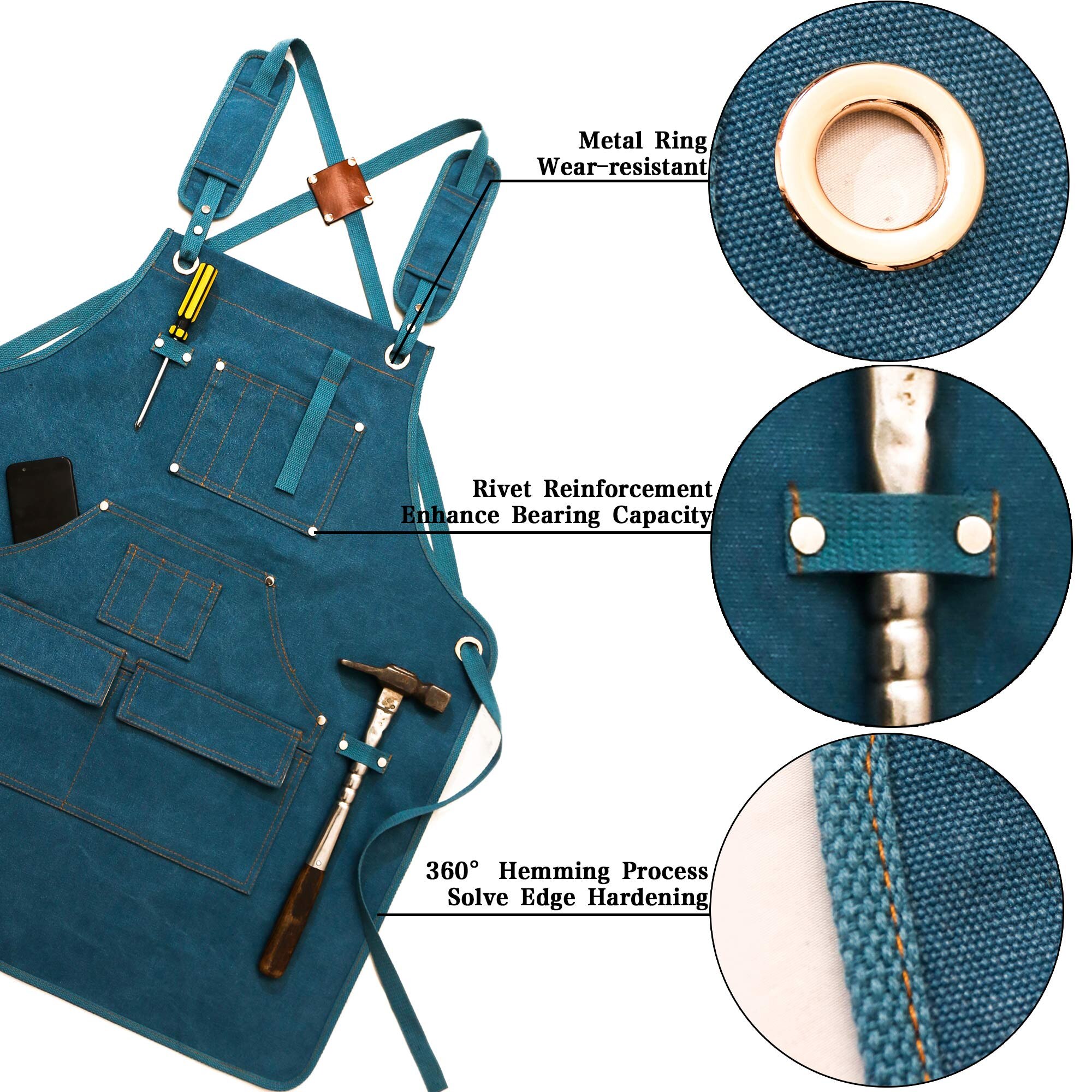 Mandil de herramientas de lona ajustable para hombre y mujer, delantal de utilidad resistente con bolsillos para trabajo de madera, sala de artesanía, taller
