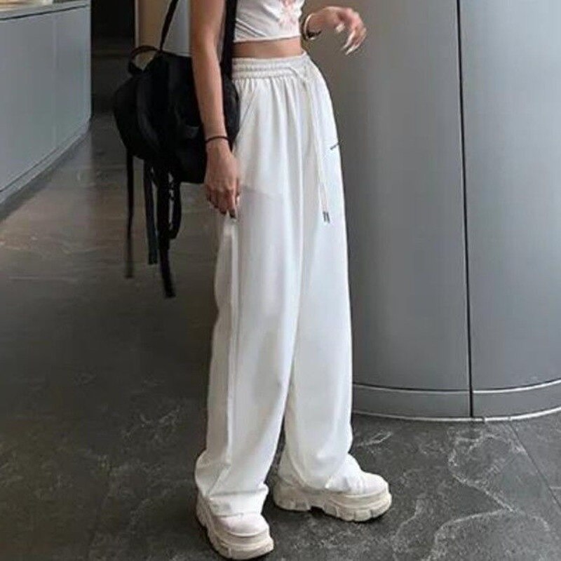 Sleep Bottoms Women White All-match Teen Leisure Outdoor Popular Trendy Drawstring Spring Letter Streetwear Lounge Korean Style