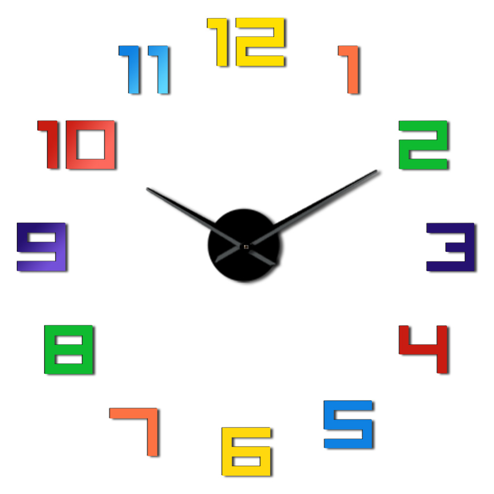 Numéros colorés sans cadre bricolage horloge murale couleurs arc-en-ciel montre géante multicolore acrylique bricolage grands numéros horloge de décoration intérieure: Black / 37 Inch