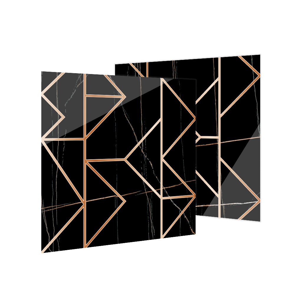 Artistic gold line black tile stickers Stair wall adhesive-free self-adhesive wallpaper Bathroom moisture-proof stickers