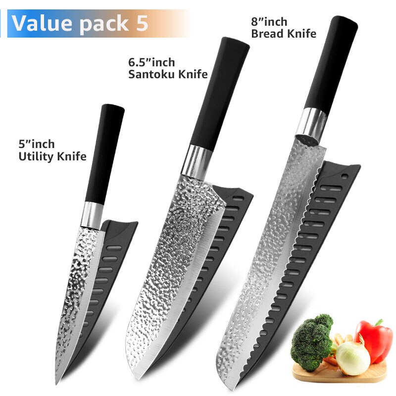 Chef Messen 6 Set Professionele Japanse Keukenmessen Hoge Carban Rvs Vlees Cleaver Fruit Mesje Koksmes: E