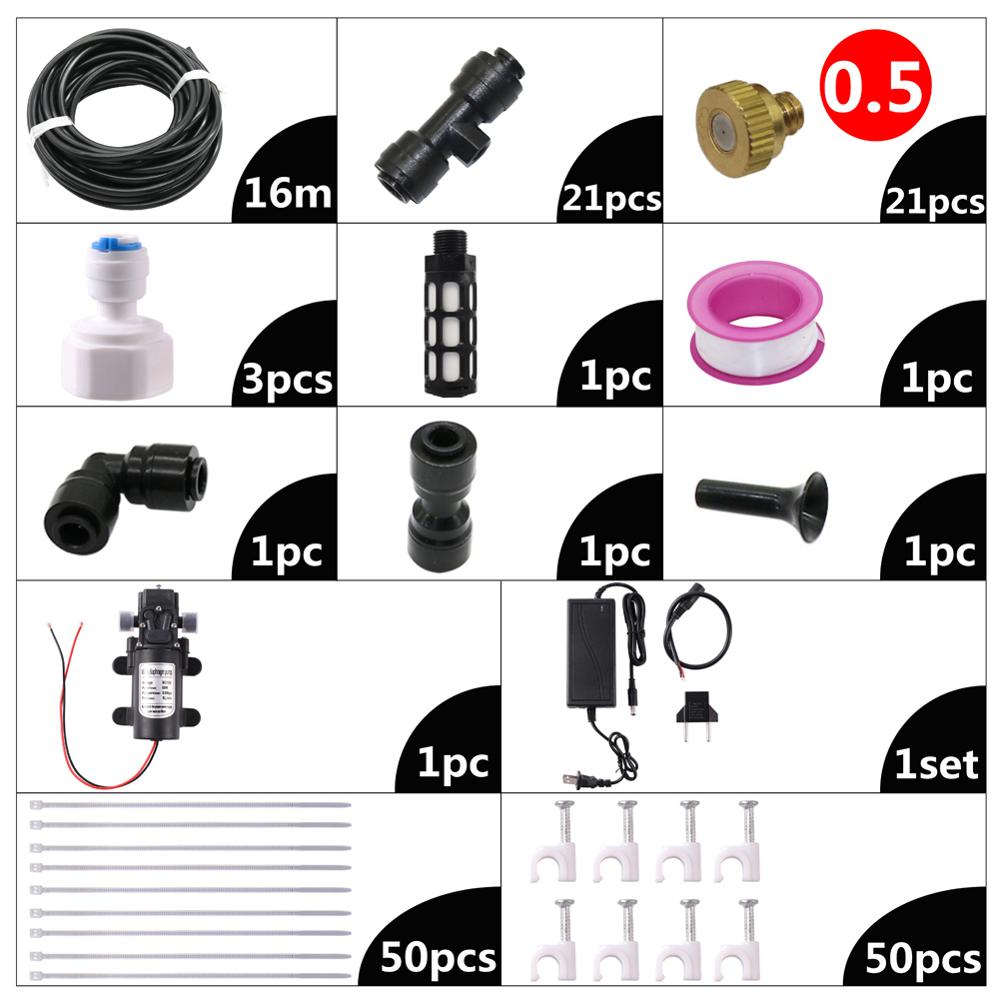 7m/10m/13m/16m/19m Garden Water Mist Cooling System Water Fog Sprayer System For Irrigation Misting For Greenhouse Flowers: 0.5mm Nozzle-16m kit