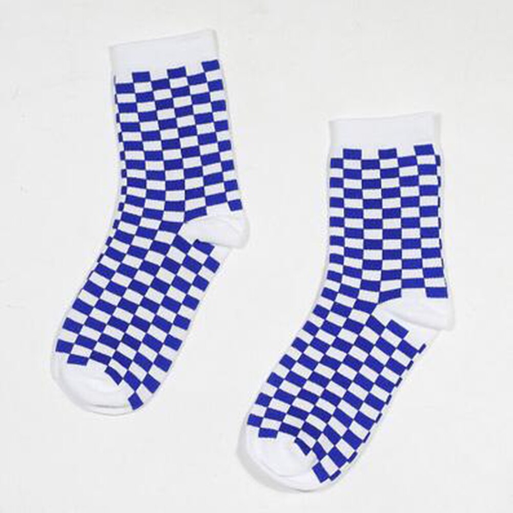 Korea Funky Checkerboard Harajuku Trend Spring Socks Unisex Geometric Checkered Socks Men Hip Hop Cotton Streetwear Novelty Sock: Blue