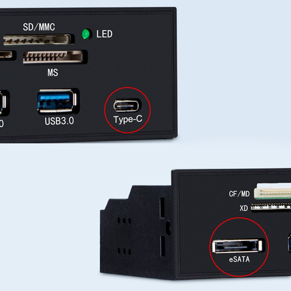 Painel frontal multiportas usb 3.0, leitor de cartão sd, usb 3.0 esata tipo-c md tf, hub usb