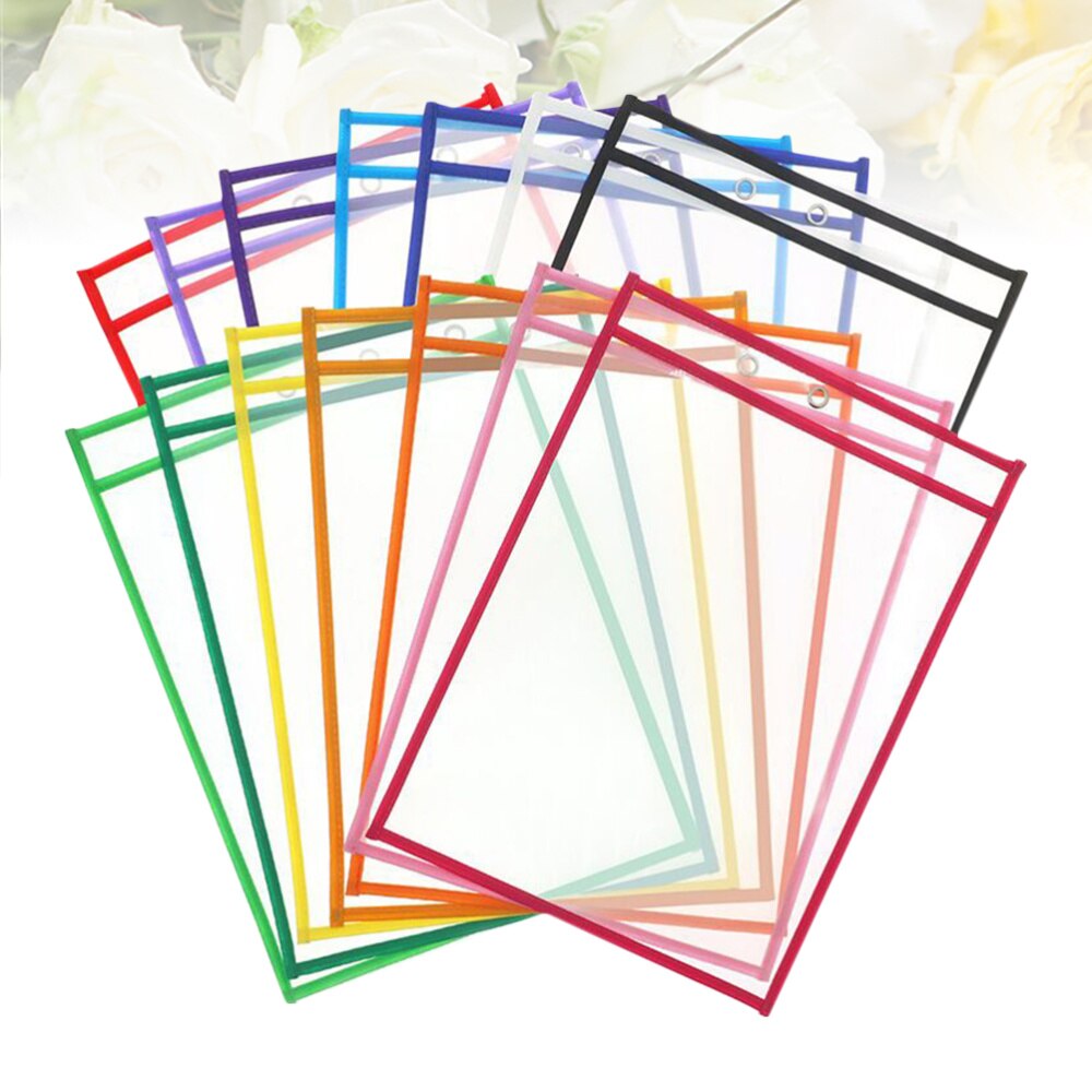 10Pcs Transparent Umwelt Trockenen Löschen Datei Taschen Verschiedene Farben Dokument Beutel Schreibwaren für Büro Schule