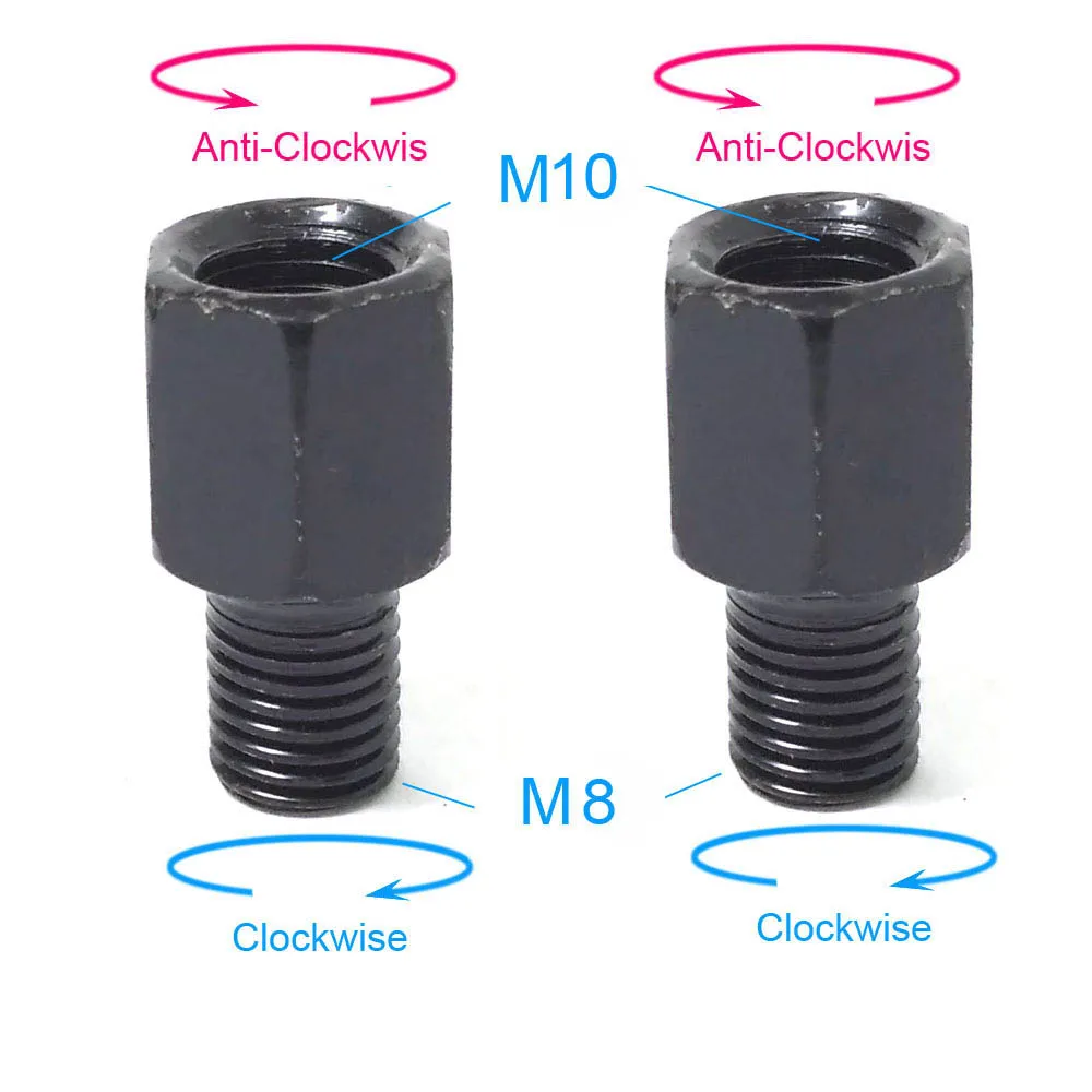 1 Paar schwarze Motorrad-Spiegeladapter M10 10 mm M8 8 mm Rückspiegel Umwandlungsschraube Ich bin Uhrzeigersinn Anti-Uhr Rechts-Verknüpfungen-Gewinde: Gelb