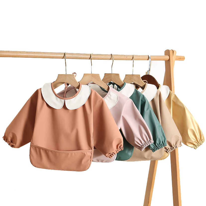 Bavaglino a maniche lunghe bavaglino per neonato bavaglino impermeabile con tasca per bambini rutto stoffa ragazza ragazzo arte grembiule accessori 6-48 mesi