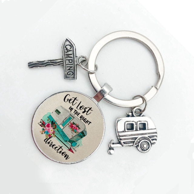 Cute Camper Wagon Keychain, I Love Camping Keychain, Trailer Signpost Keychain, Vacation Travel Memorial: 16