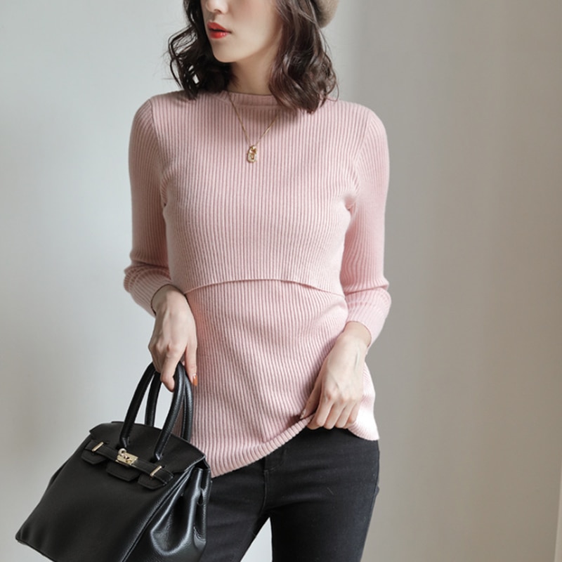Zwangerschapskleding lange mouwen dames tops slanke voedingskleding herfst winter dames trui comfortabele zwangerschapsoutfit