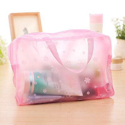 Flower Women Cosmetic Bag Transparent PVC Makeup Bag Case Travel Neceser Small Toiletry Wash Organizer Set Pouch: Pink