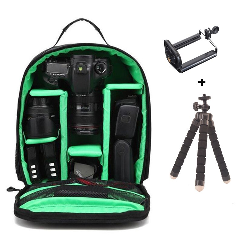 Mochila para cámara Digital, bolsa impermeable para cámara de fotos DSLR, funda para cámara Nikon/Canon/DSLR: Green with Tripod
