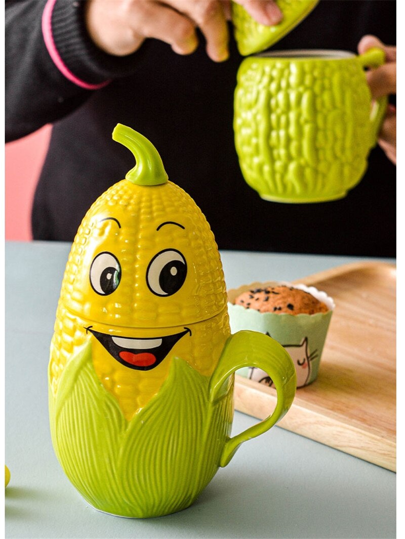 Milk Coffee Cup Ceramic Mug Cartoon Corn Bitter Gourd Shape Couple Mugs Office Water Cups