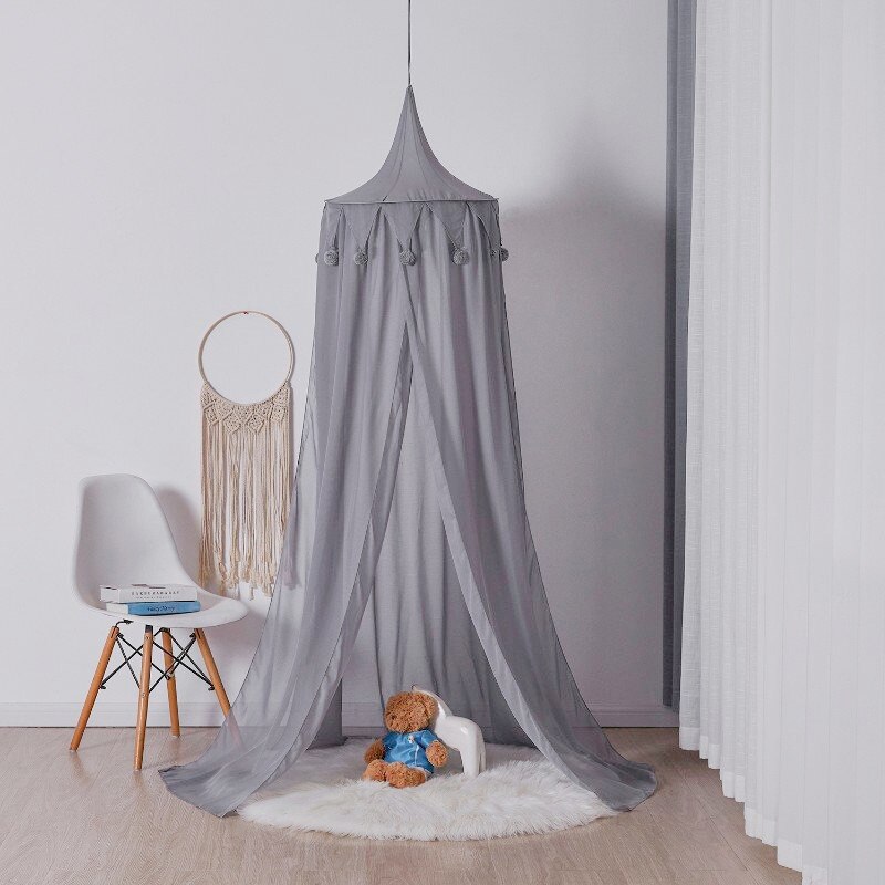 Nórdico cama do bebê dossel mosquiteiro rede berço com pompom cúpula redonda pendurado tenda crianças jogar tenda crianças quarto decoração
