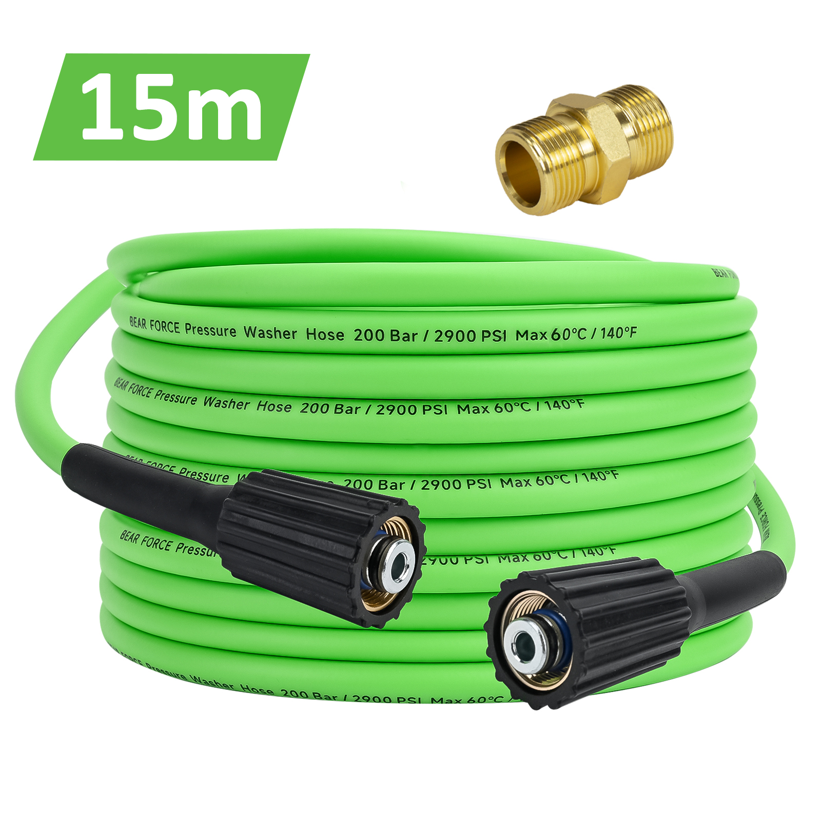 15 m/49 Fuß superflexibler Hochdruckreiniger-Schlauch, 2900 PSI, knickfester Hochdruckreiniger-Schlauch, 1/4 Autowasch-Verlängerungsschlauch, M22-polig, 14/15