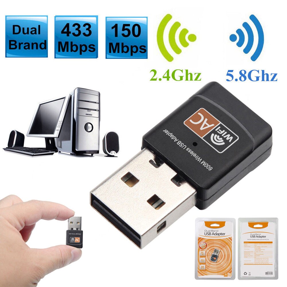 USB WiFi Adapter USB Ethernet WiFi Dongle 600Mbps 5Ghz Lan USB Wi-Fi Adapter PC Antena Wi Fi Receiver AC Wireless Network Card: 2.4G 5.8G