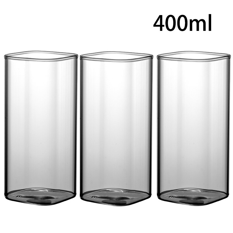 Verre fin carré nordique 250-500ml, style nordique, verres transparents, boisson froide, jus de Cola, café, lait, tasse, fournitures de cuisine de Restaurant: 3pc 400ml