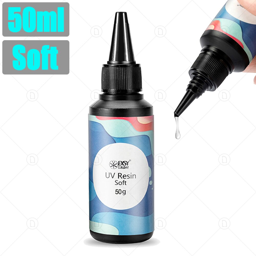 Résine époxy souple UV bricolage cristal transparent, séchage aux ultraviolets, séchage à la lumière du soleil, colle dure activée pour la fabrication de bijoux artisanaux: Soft 50ml