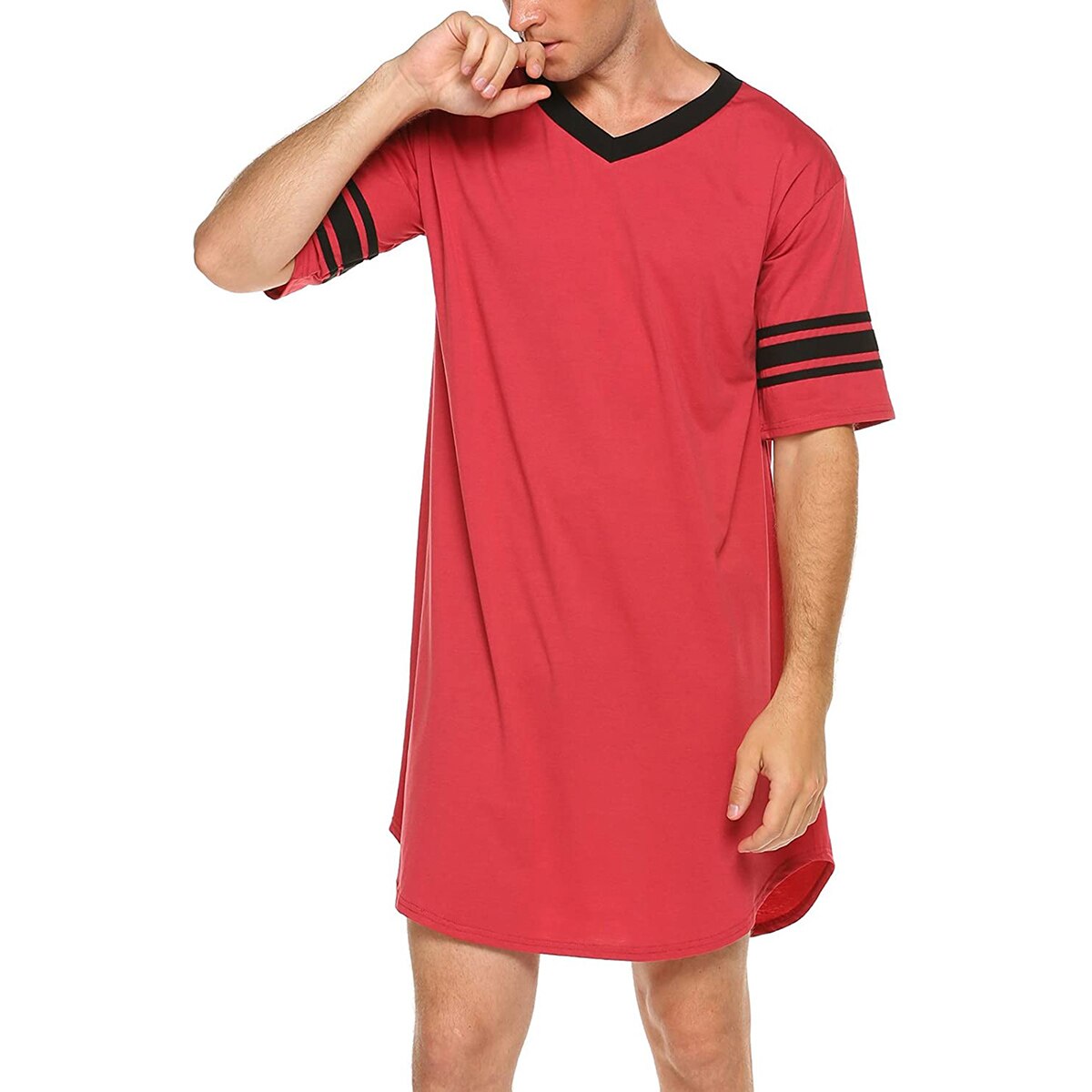 Men Cotton Nightshirt Sleep Tops Short Sleeve V-neck Soft Loose Nightwear Sleepwear Casual Homewear Summer Male Nightdress