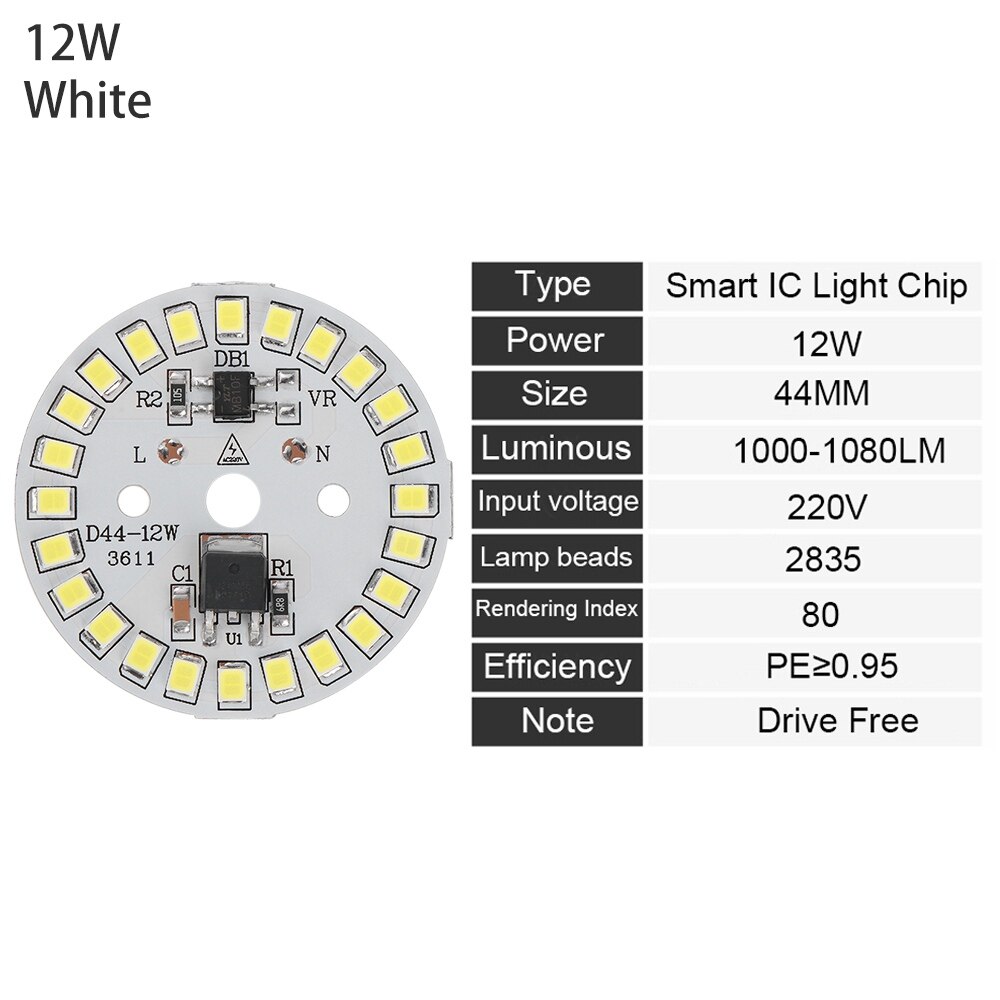 Home DIY LED Bulb Lamp AC220V Input Smart IC LED Bean LED Chip For Bulb Light SMD Light Chip Warm White 15W 12W 9W 7W 5W 3W: 12W white