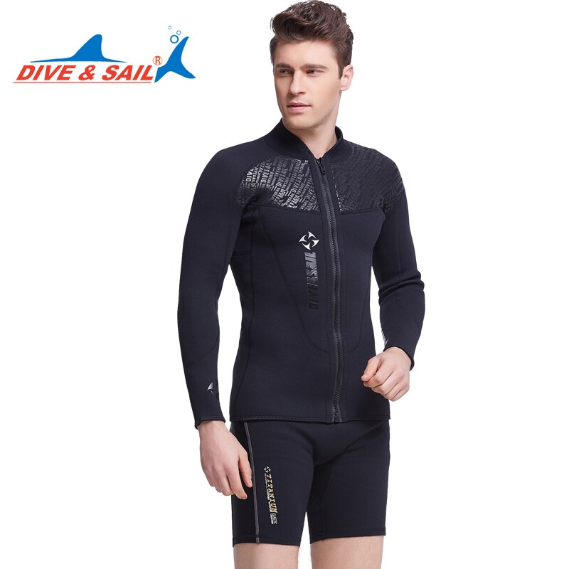 Dive&Sail 3MM wetsuit jackets top men long sleeve neoprene front zipper surf Dive Jacket Wet Suit Winter Swim Warm size s- xxxL