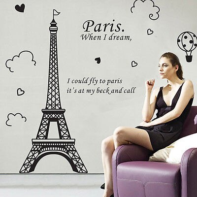 Paris Eiffel Tower Wall Sticker Vinyl Quote Art Decals Home Mural Bedroom Decor