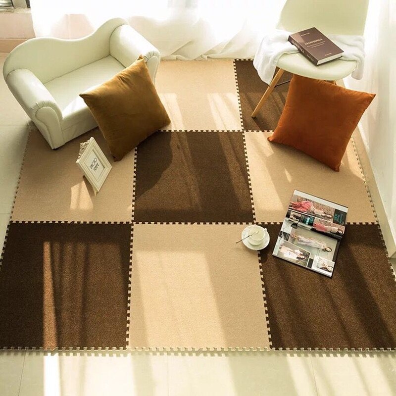 Tapete de camurça para crianças, tapete infantil de camurça com espuma eva interlock alfombra infantil de 30x30cm