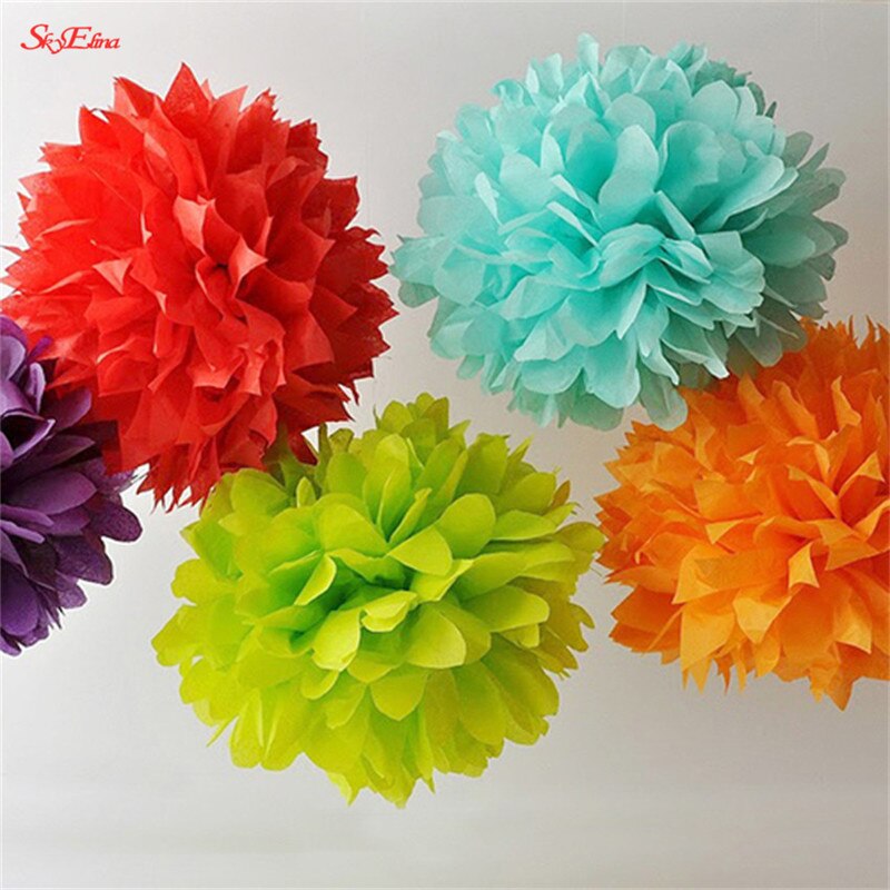 10 st 20cm hängande silkespapper pom poms papper blomboll hem trädgård gör-det-själv bröllopsrum dekoration fest layout tillbehör 6 zsh 014