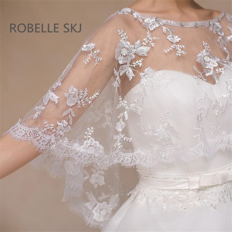 ivoire rouge mariée dentelle veste boléro cristal Cape bas avant Long dos femmes haussement d'épaules châles accessoires de mariage taille unique