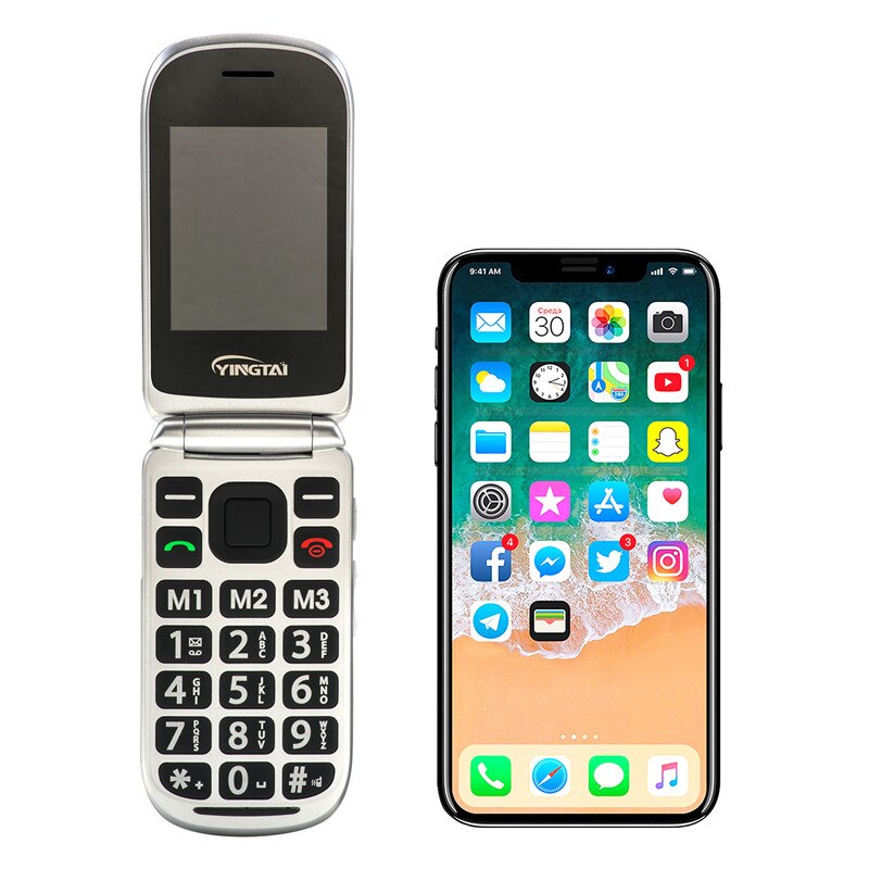 Classic Flip Phone YINGTAI T09 Feature Phone GSM Big Push-button Dual Screen Clamshell Elder Telephone Cell Phones FM MP3