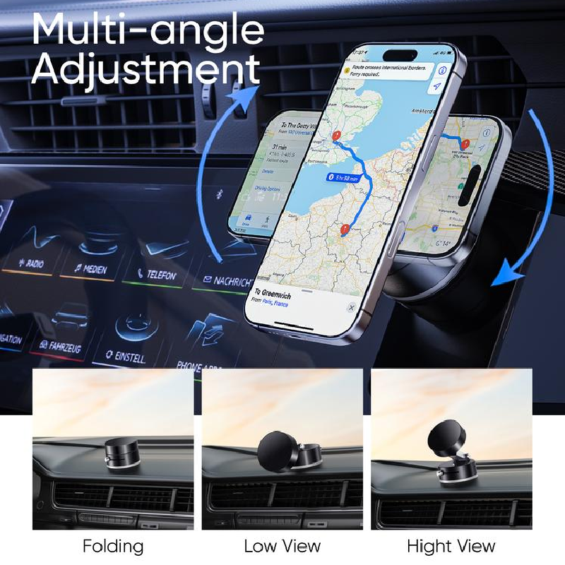 Auto magnetische vacuüm telefoonhouder Draaibare draadloze oplaadbeugel Ondersteuning GPS Autobeugel Dubbelzijdige magnetische opvouwbare houder