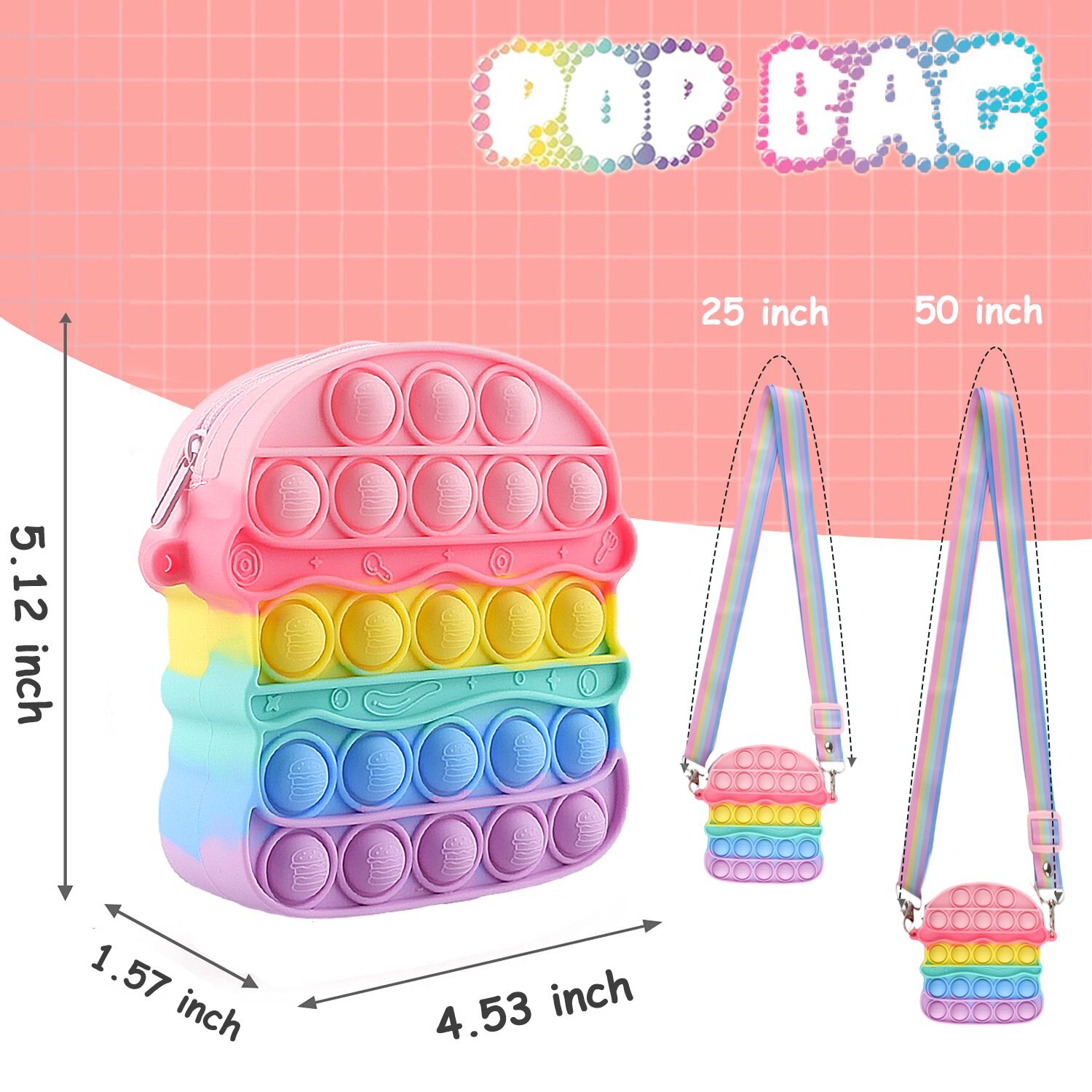 Hamburger popits taschen, pop push it handtasche für mädchen, kawaii fidget spielzeug umhängetasche schultertasche silikon fidget handtasche symomok
