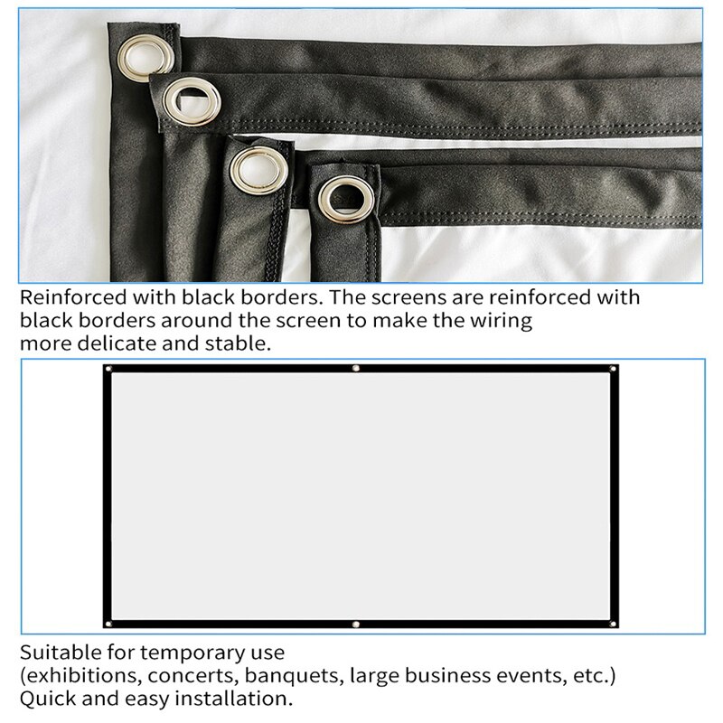 Projector Screen Fabric 60/72/84/100/120/150 Inch Home Screen Projection Portable Reflective 16:9 Fabric Cloth For Xiaomi Beamer