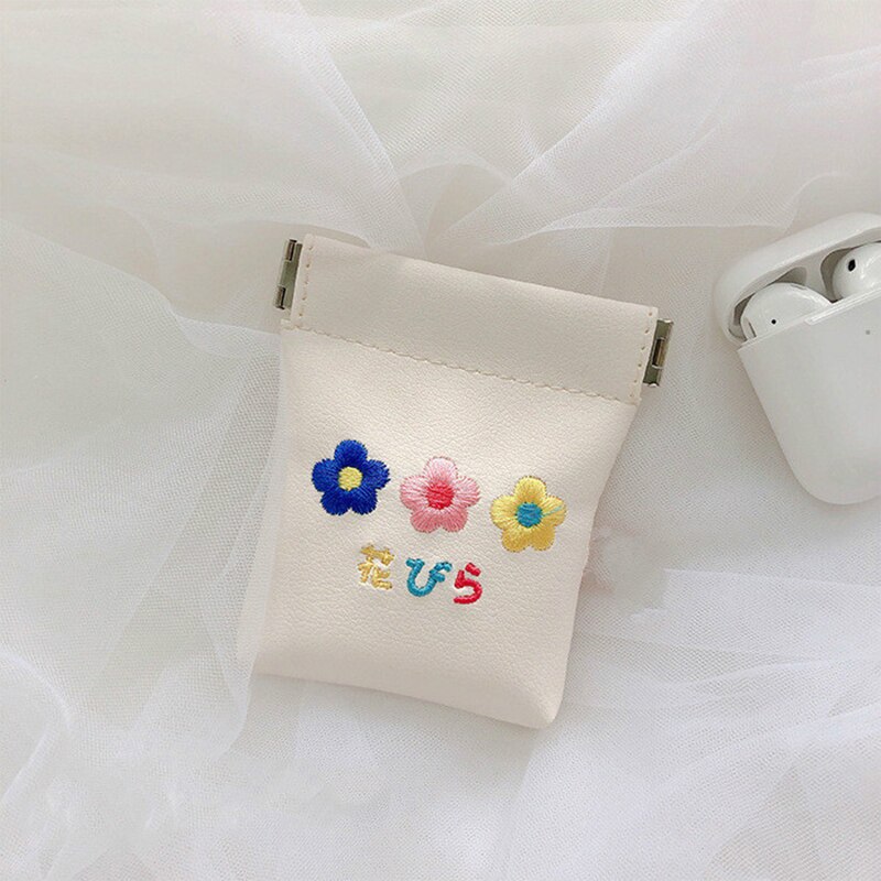 Sac de rangement pour femmes, mignon sac de rangement pour fleurs broderie, porte-monnaie Portable, câble de données, écouteurs Bluetooth étui de protection