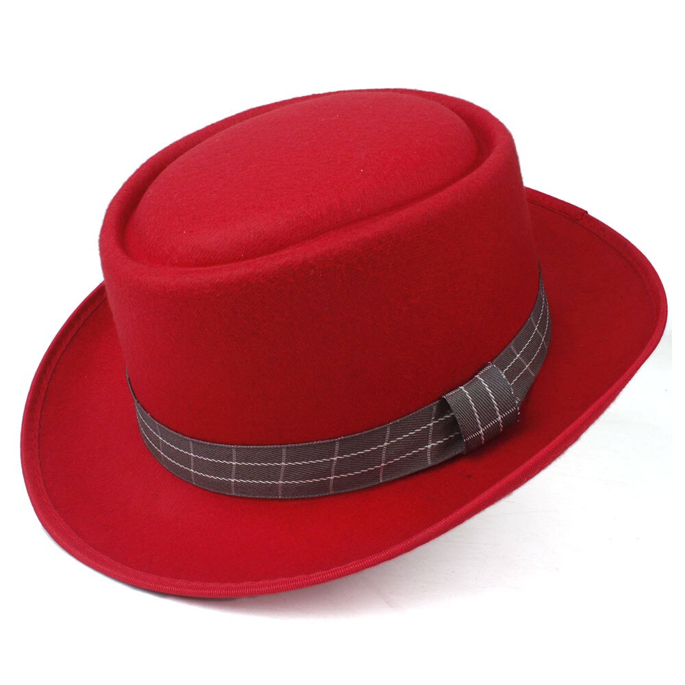 Men Women Pork Pie Hat Dad Wool Fedora Hat Trilby Hat Dance Party Hat: Red