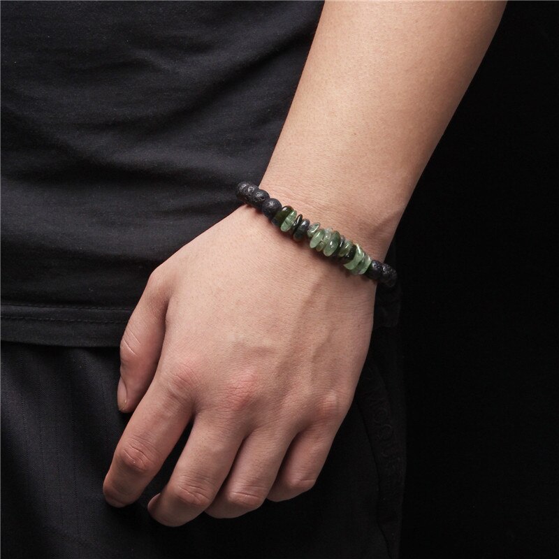 Gray map gem stone beaded bracelets for men women Lucky Green Rutilated Quartz crystal beads charm bracelet jewelry