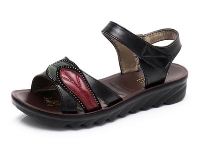 Zzpohe kvinner skinn sandaler sommer dame sko dame myk bunn slip-on komfort mor sandaler sko: Svart / 8.5