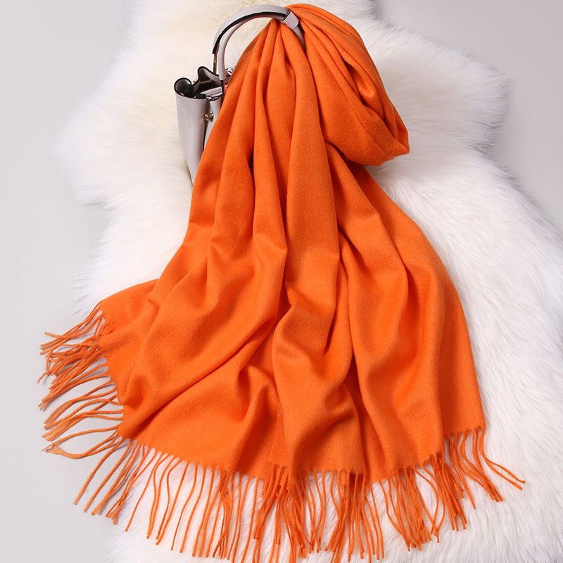 Winter Scarf Women Wool Blending Solid Shawls and Wraps for Ladies Warm Muffler Echarpe Vintage Red Wool Scarves Foulard