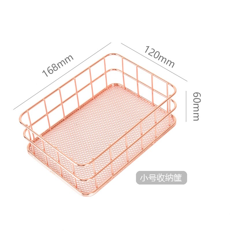 Rose Gold Metal Desktop Storage Baskets Makeup Organizer Eyeliner Brush Set Storage Chopsticks cage Pen Holder Jewelry Storage: d