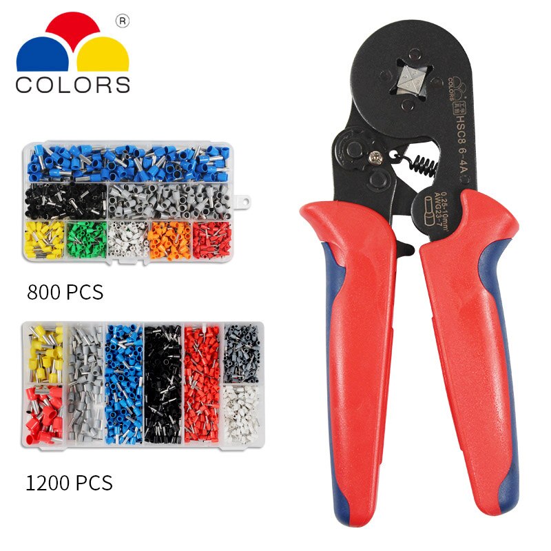 Crimper Plier Set 0.25-10mm2 self-adjustable ratchat wire crimping tool with 1200 Wire Terminal Crimp Connector Insulated