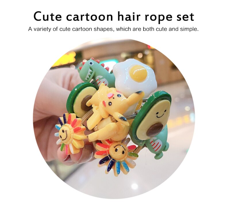 10 pièces/sac mignon dessin animé Fruit fleur élastique cheveux élastiques pour enfants enfants filles Scrunchie cravate cheveux anneau corde accessoires