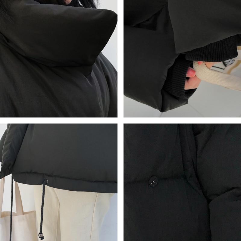 Vinterjacka i koreansk stil dam ståkrage solid svart vit kvinnlig dunjacka lös överdimensionerad kort parkas dam
