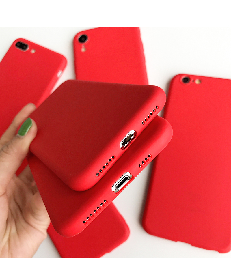 Funda de teléfono roja mate para iphone 12 13 11 Pro XS Max XR X 8 7 6S 6 Plus SE fundas de silicona Color sólido suave TPU contraportada