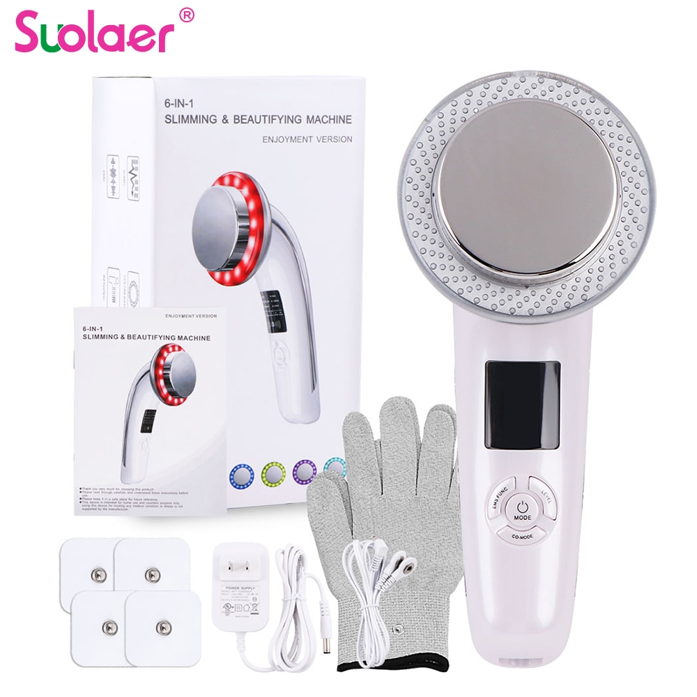 6 in1 led kropsslankende massageapparat digital skærm fedtforbrænder vægttab ultralyd kavitation anti cellulite infrarød enhed