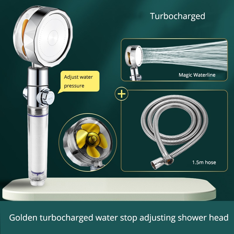 High Pressure Spray Nozzle 360 Degrees Rotating Rainfall Water Saving With Small Fan Hand-held Shower Head Bathroom Accessories