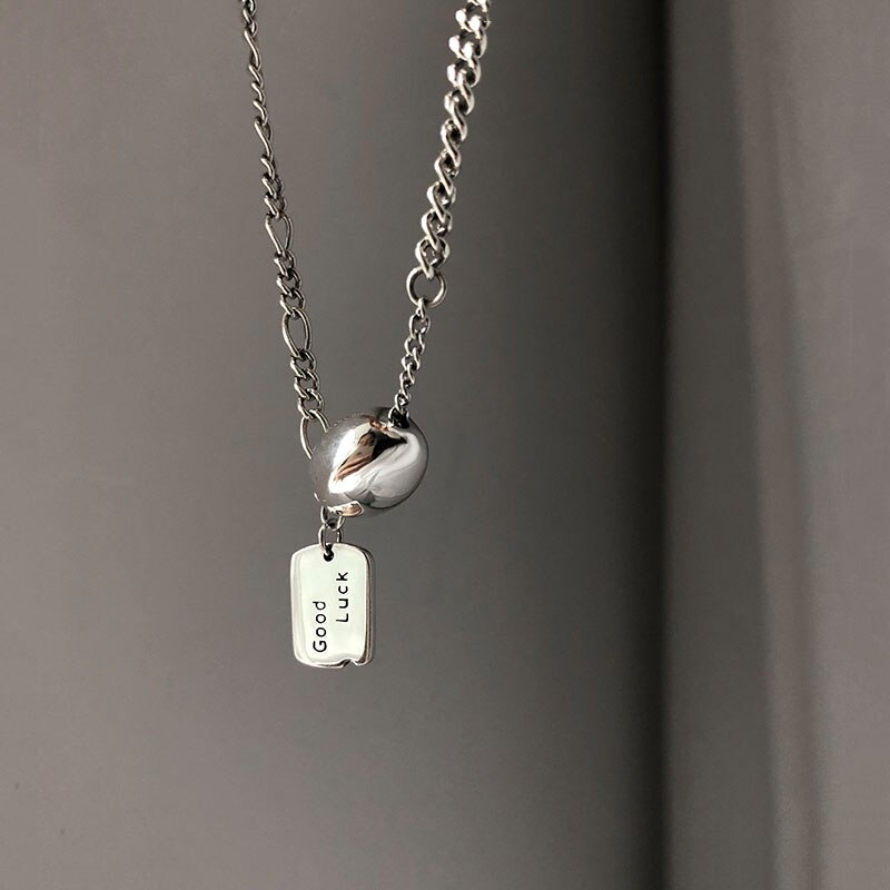 Retro Vierkante Brief Luck Kralen Ketting Vintage Verstelbare Hanger Thai Zilveren Kleur Ketting Voor Vrouwen Sieraden S-N616: S-N616