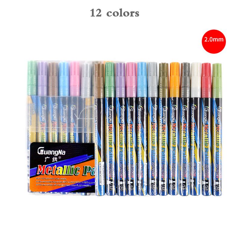 Juego de rotuladores metálicos de 18/24mm, Set de 6/12/0,7 colores, pinturas acrílicas, dibujo, grafiti, pintura, material escolar, papelería artística: 12 colors-2.0mm