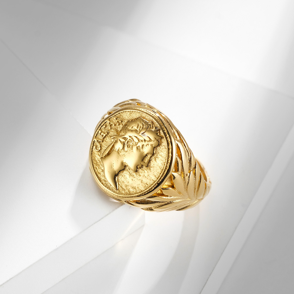 Anillo Vintage de imperio romano para hombre, joya de acero inoxidable con cabeza de Caesar, Color plateado, dorado