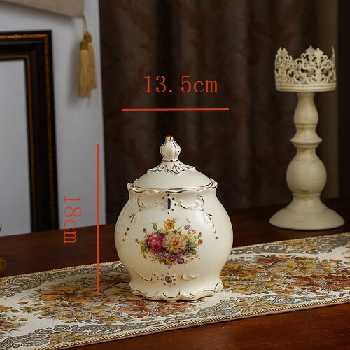 Nordic Luxury Ceramic Storage Jar with Lid Seasoning Jar Kitchen Storage Snacks Candy Jar Table Decoration Cereal Dispenser: C