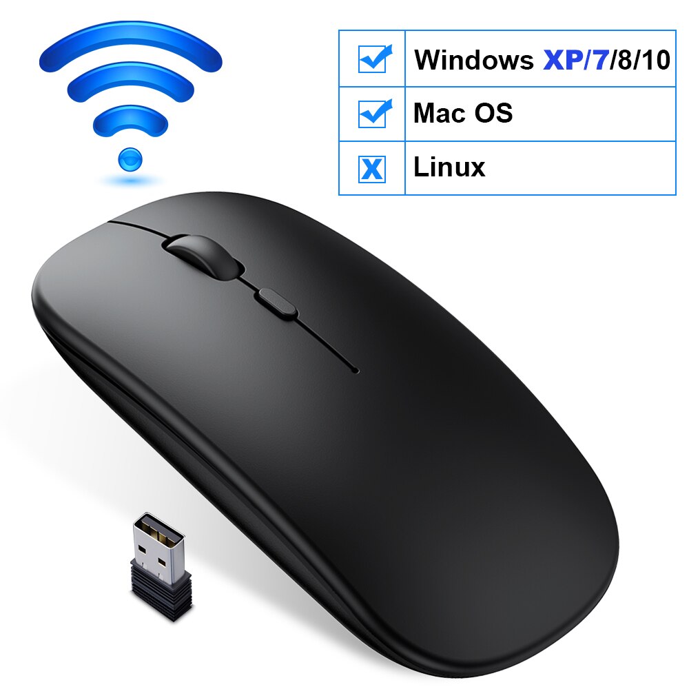 Wireless Mouse Bluetooth Mouse Computer USB Mouse Gamer Ergonomic Silent Mause Rechargeable Mice Wireless Optical For PC Laptop: Wireless Black