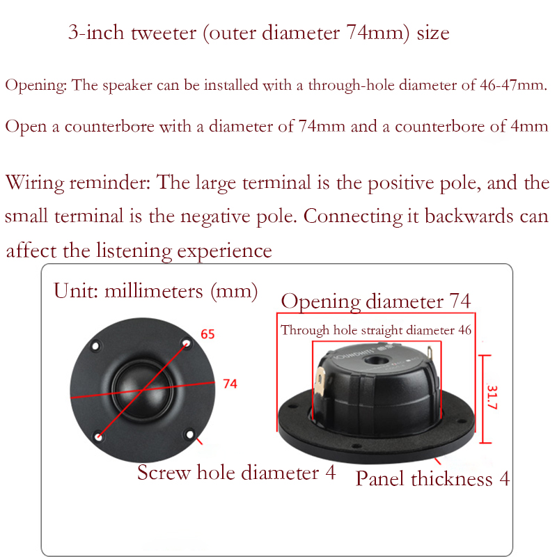 HIFI 2.5 Inch 3 Inch Tweeter Speaker 30W 4 Ohm 8 Ohm Strong Magnetism Silk Membrane Tweeter Audio Speakers 25.4MM Loudspeakers: transparent
